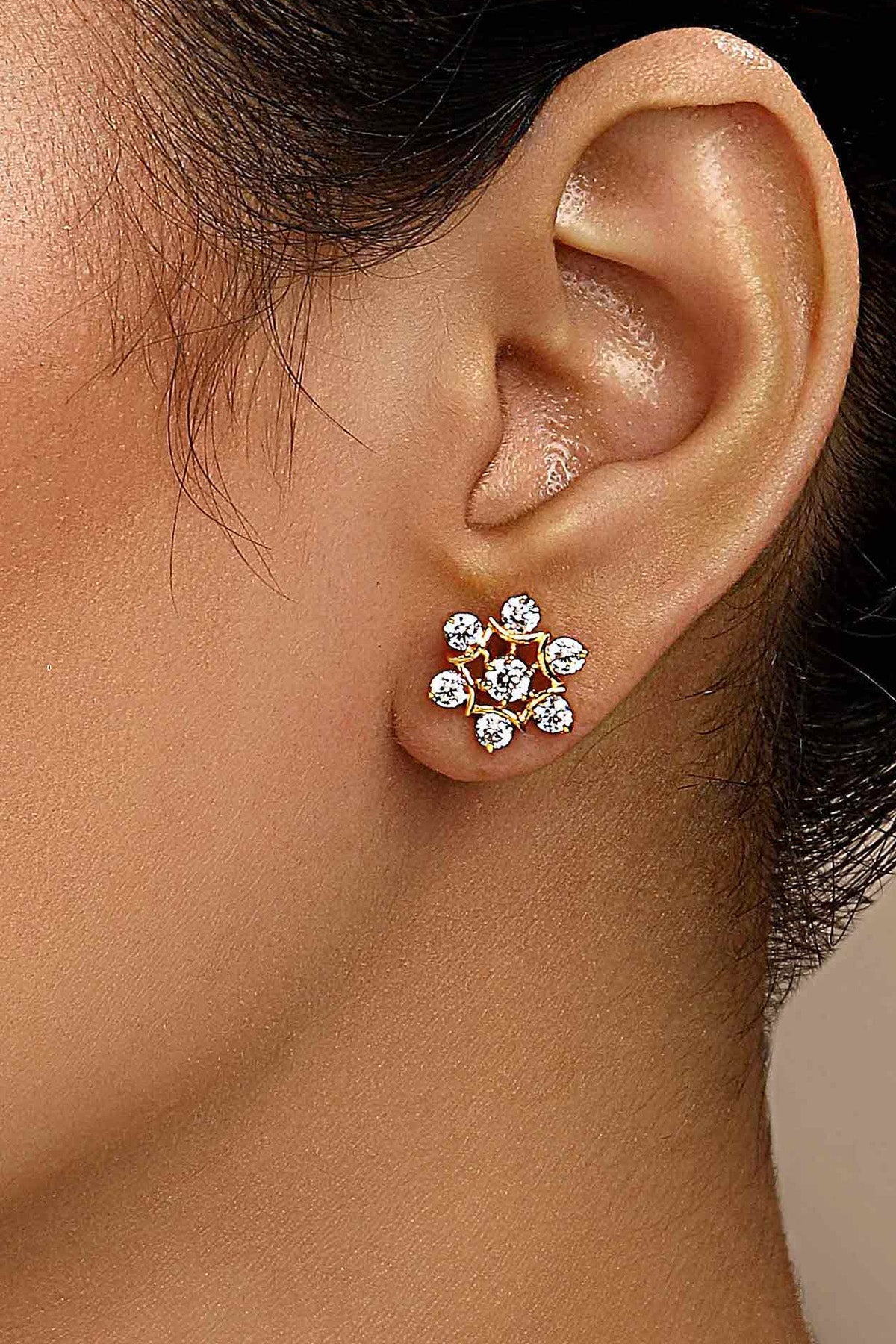 Buy Gold Cubic Zirconia Star Studs by Sica for women online at ScrollnShops